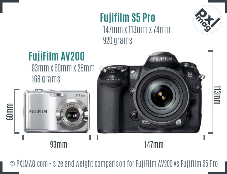 FujiFilm AV200 vs Fujifilm S5 Pro size comparison