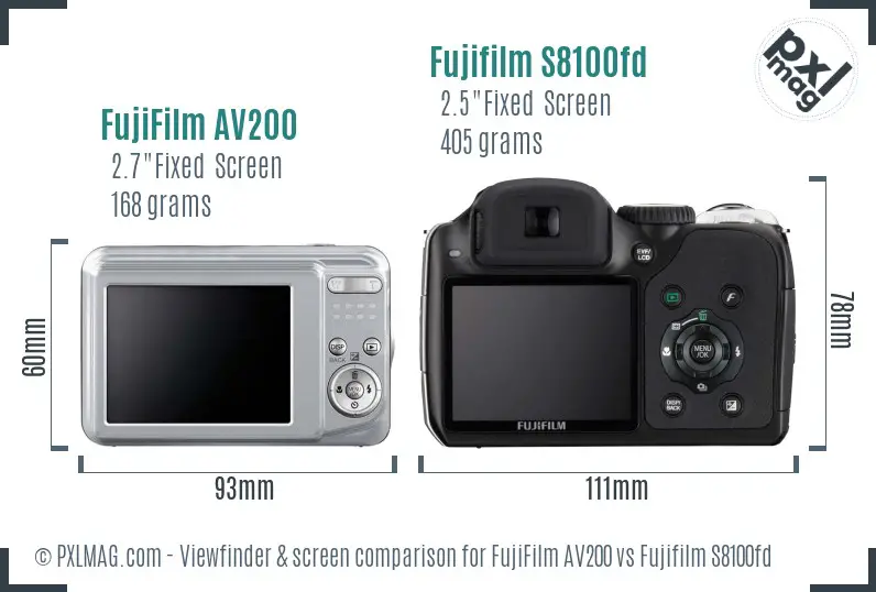 FujiFilm AV200 vs Fujifilm S8100fd Screen and Viewfinder comparison