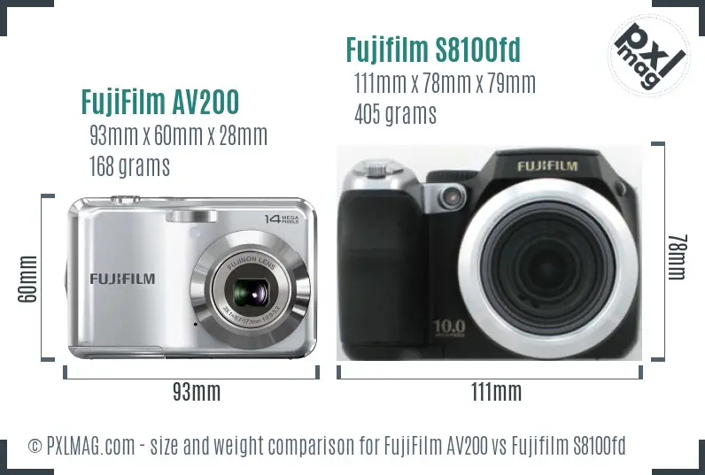 FujiFilm AV200 vs Fujifilm S8100fd size comparison
