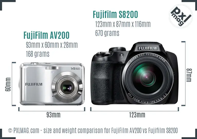 FujiFilm AV200 vs Fujifilm S8200 size comparison