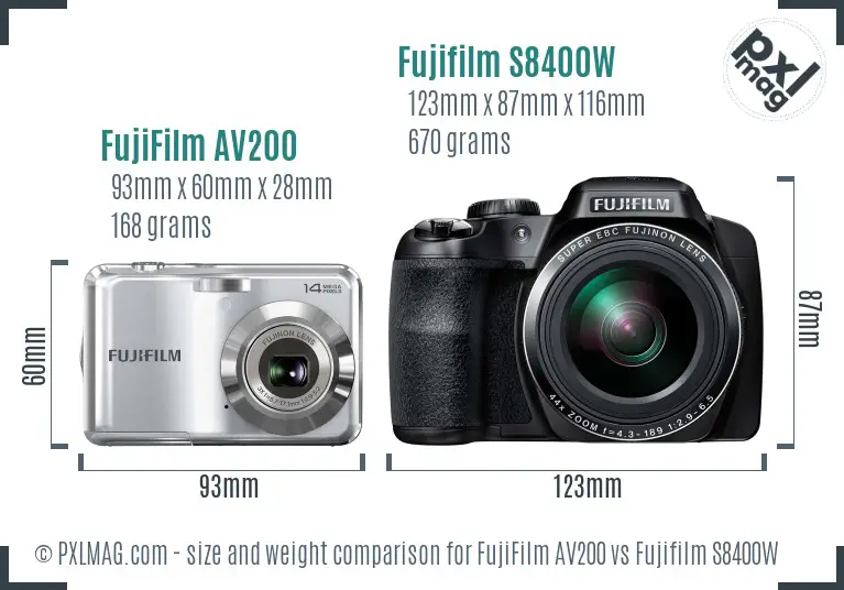 FujiFilm AV200 vs Fujifilm S8400W size comparison FujiFilm AV200 vs Fujifilm S8400W size comparison