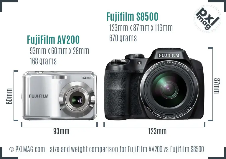 FujiFilm AV200 vs Fujifilm S8500 size comparison