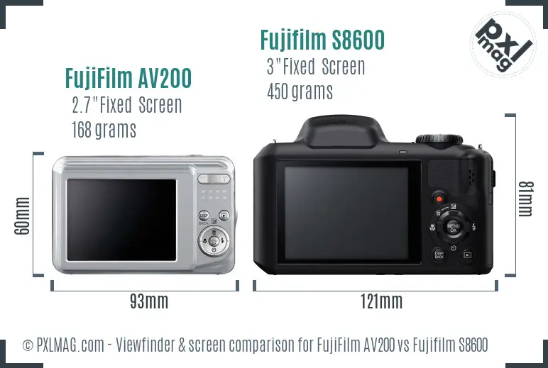 FujiFilm AV200 vs Fujifilm S8600 Screen and Viewfinder comparison FujiFilm AV200 vs Fujifilm S8600 Screen and Viewfinder comparison