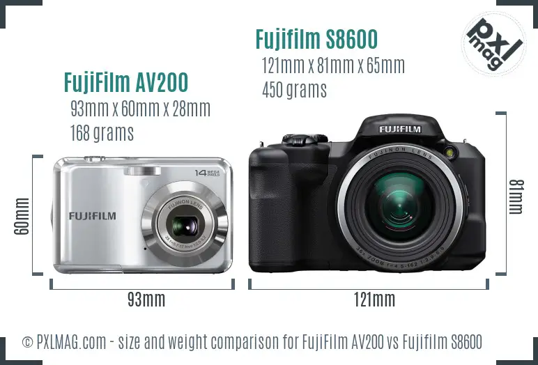 FujiFilm AV200 vs Fujifilm S8600 size comparison FujiFilm AV200 vs Fujifilm S8600 size comparison
