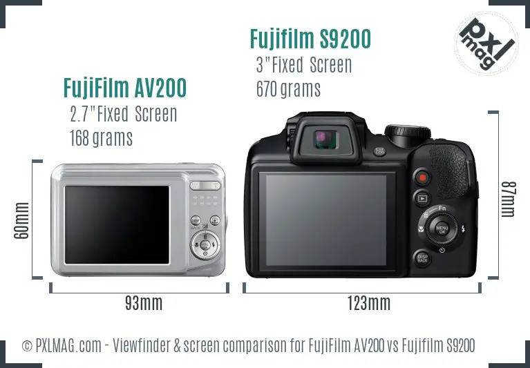 FujiFilm AV200 vs Fujifilm S9200 Screen and Viewfinder comparison