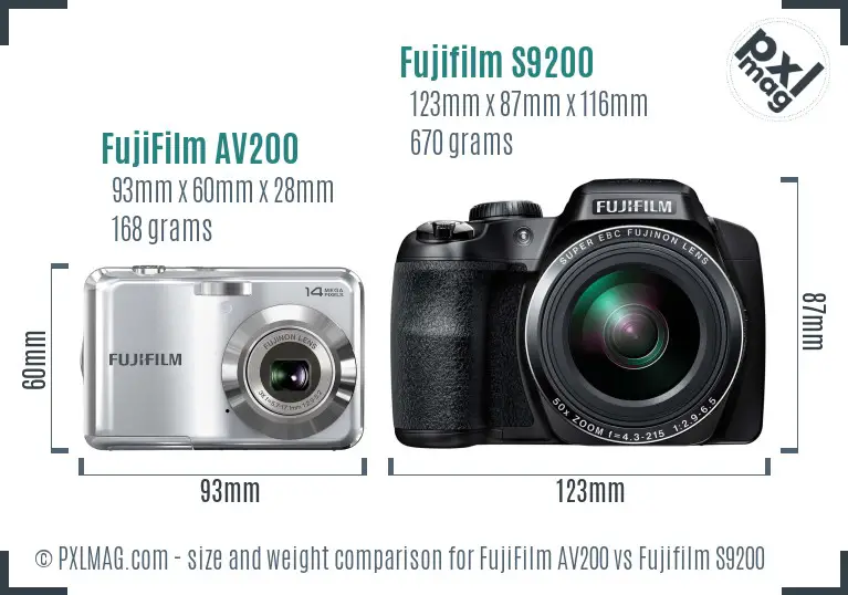 FujiFilm AV200 vs Fujifilm S9200 size comparison