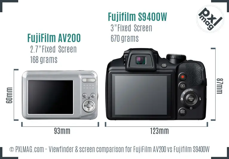 FujiFilm AV200 vs Fujifilm S9400W Screen and Viewfinder comparison FujiFilm AV200 vs Fujifilm S9400W Screen and Viewfinder comparison