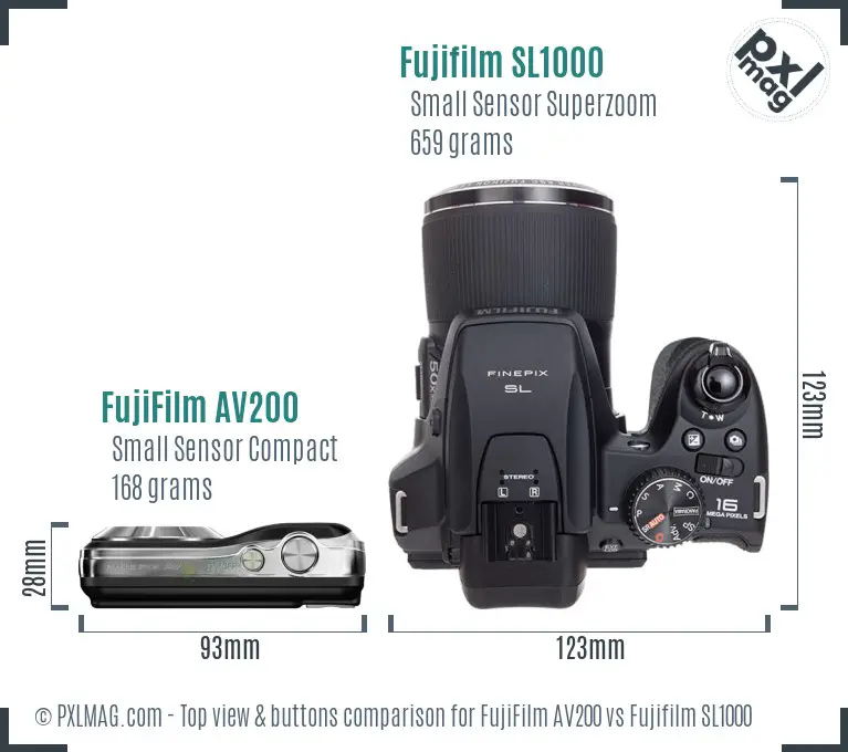 FujiFilm AV200 vs Fujifilm SL1000 top view buttons comparison