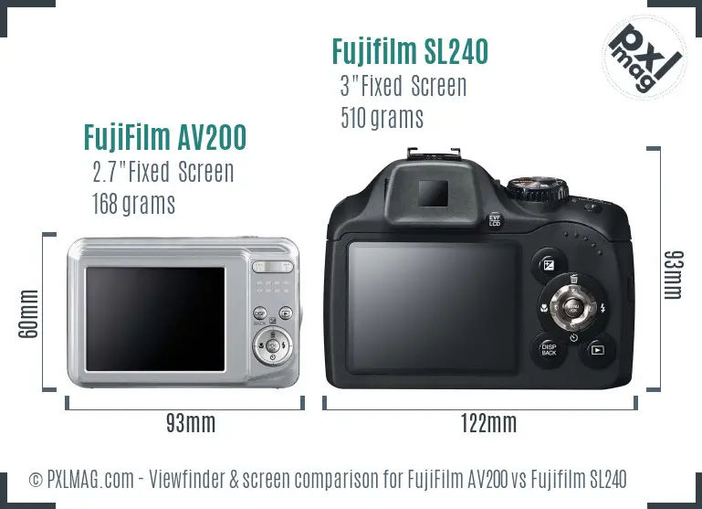 FujiFilm AV200 vs Fujifilm SL240 Screen and Viewfinder comparison