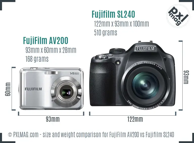 FujiFilm AV200 vs Fujifilm SL240 size comparison