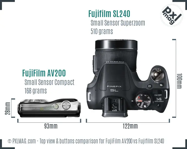 FujiFilm AV200 vs Fujifilm SL240 top view buttons comparison