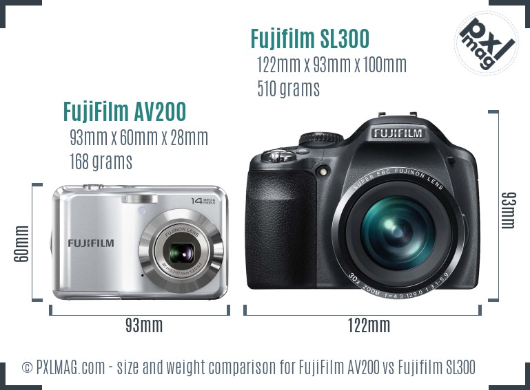 FujiFilm AV200 vs Fujifilm SL300 size comparison