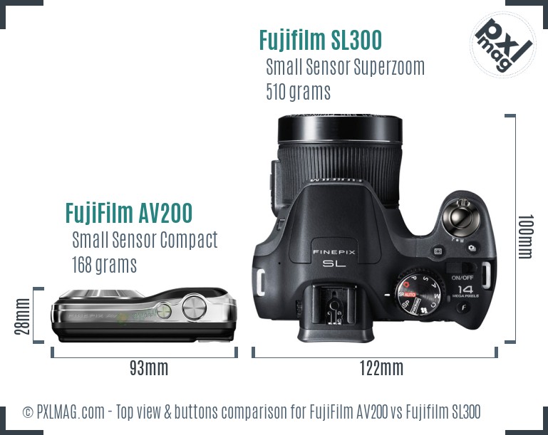 FujiFilm AV200 vs Fujifilm SL300 top view buttons comparison