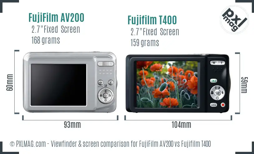 FujiFilm AV200 vs Fujifilm T400 Screen and Viewfinder comparison