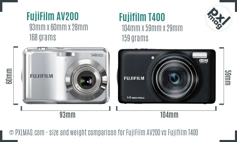 FujiFilm AV200 vs Fujifilm T400 size comparison