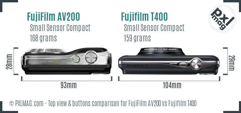 FujiFilm AV200 vs Fujifilm T400 top view buttons comparison