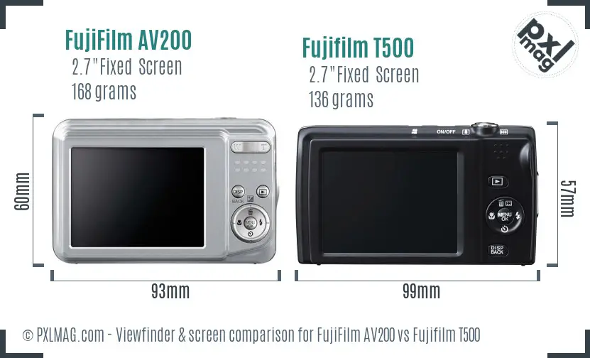 FujiFilm AV200 vs Fujifilm T500 Screen and Viewfinder comparison