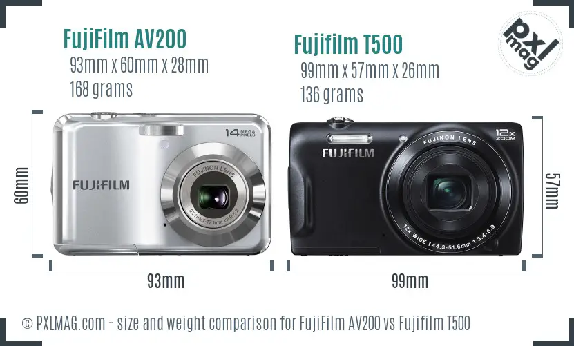 FujiFilm AV200 vs Fujifilm T500 size comparison