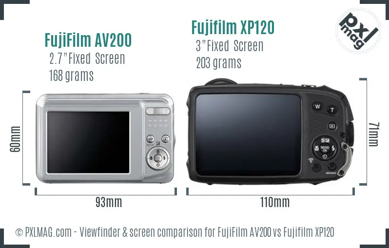 FujiFilm AV200 vs Fujifilm XP120 Screen and Viewfinder comparison