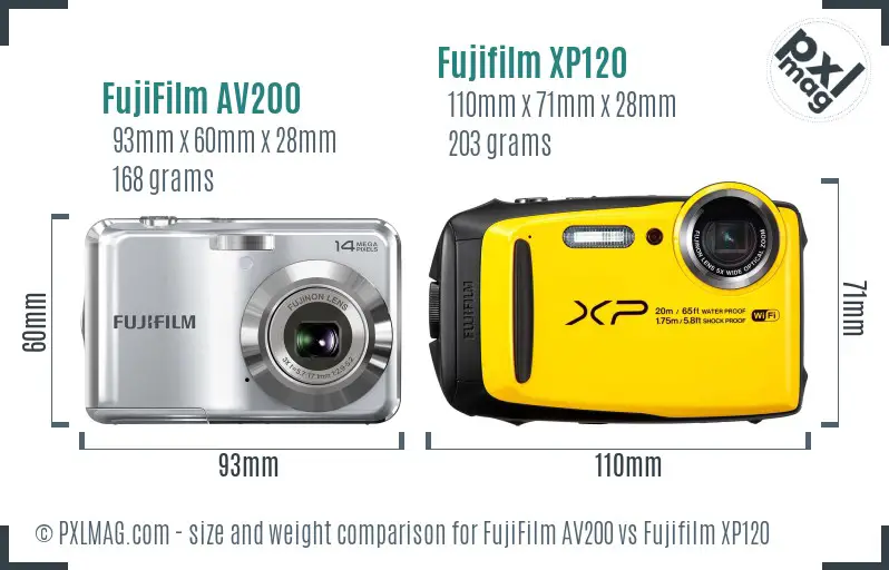 FujiFilm AV200 vs Fujifilm XP120 size comparison