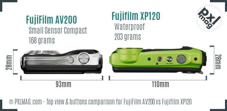 FujiFilm AV200 vs Fujifilm XP120 top view buttons comparison