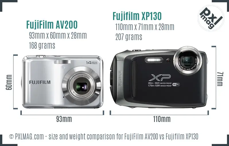 Size and ergonomics comparison between FujiFilm AV200 and Fujifilm XP130