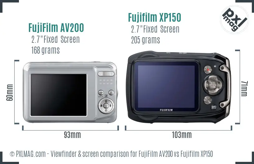 FujiFilm AV200 vs Fujifilm XP150 Screen and Viewfinder comparison