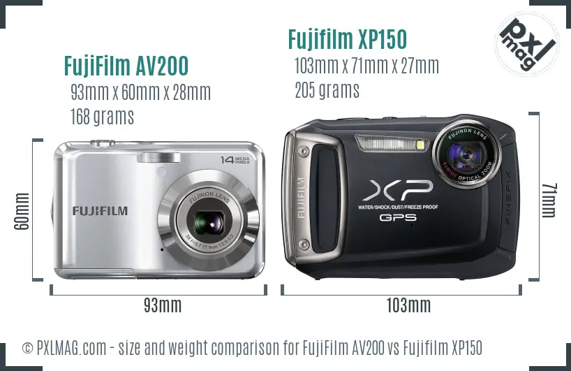 FujiFilm AV200 vs Fujifilm XP150 size comparison