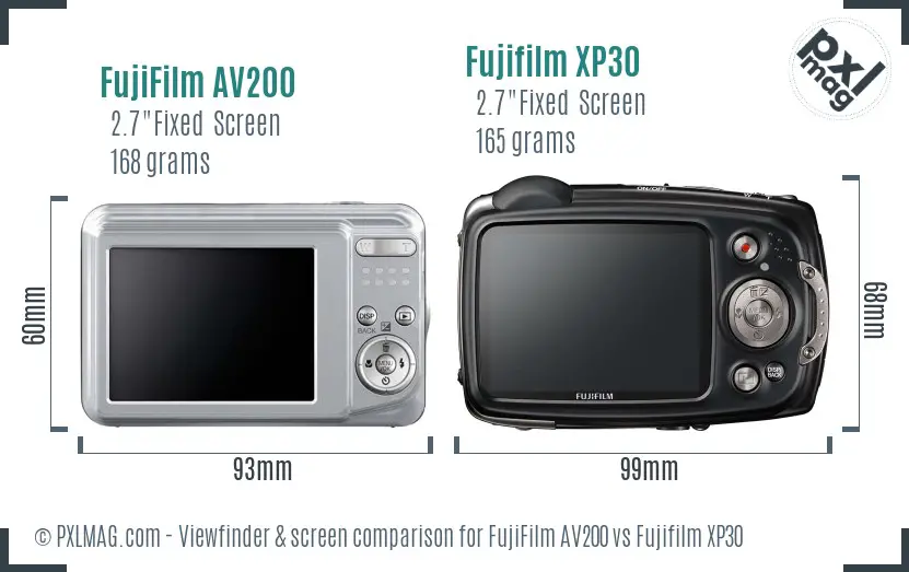 FujiFilm AV200 vs Fujifilm XP30 Screen and Viewfinder comparison