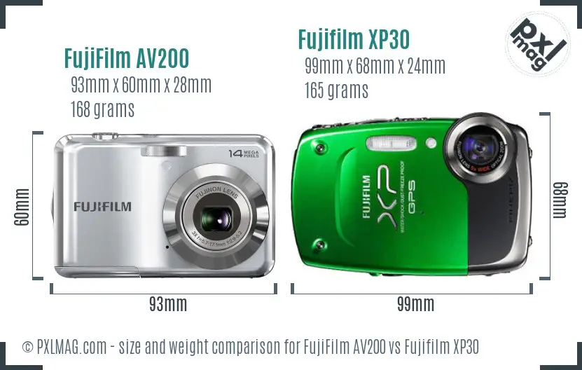 FujiFilm AV200 vs Fujifilm XP30 size comparison