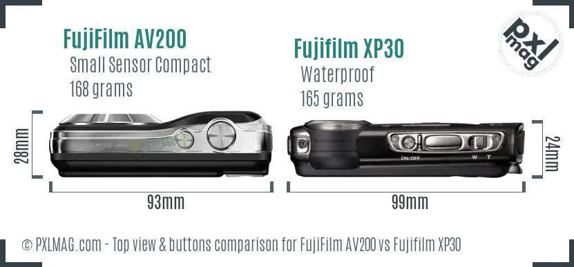 FujiFilm AV200 vs Fujifilm XP30 top view buttons comparison