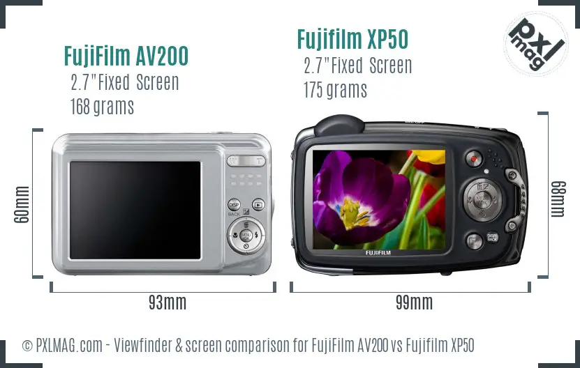 FujiFilm AV200 vs Fujifilm XP50 Screen and Viewfinder comparison