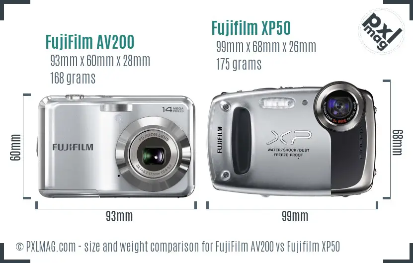 FujiFilm AV200 vs Fujifilm XP50 size comparison