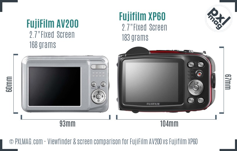 FujiFilm AV200 vs Fujifilm XP60 Screen and Viewfinder comparison