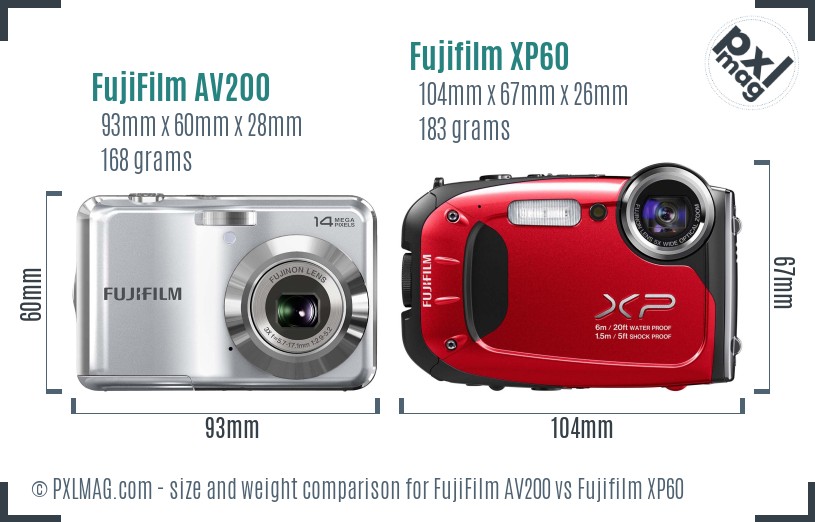 FujiFilm AV200 vs Fujifilm XP60 size comparison
