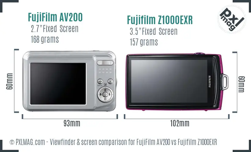 FujiFilm AV200 vs Fujifilm Z1000EXR Screen and Viewfinder comparison