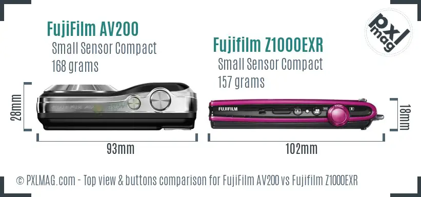 FujiFilm AV200 vs Fujifilm Z1000EXR top view buttons comparison