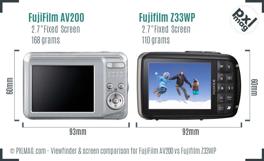 FujiFilm AV200 vs Fujifilm Z33WP Screen and Viewfinder comparison