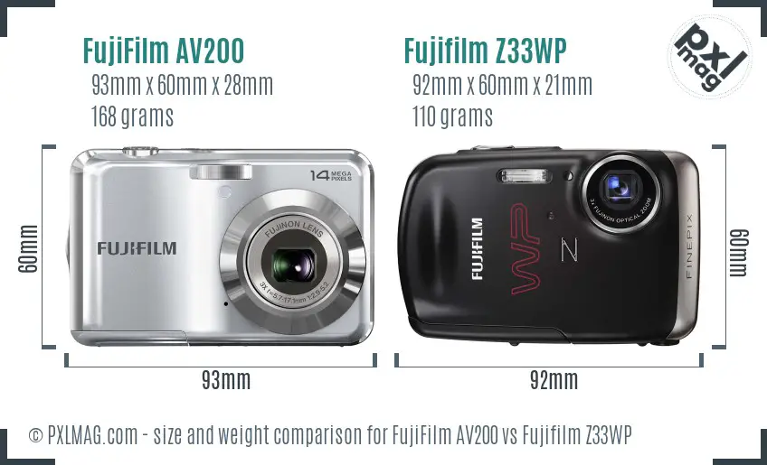FujiFilm AV200 vs Fujifilm Z33WP size comparison