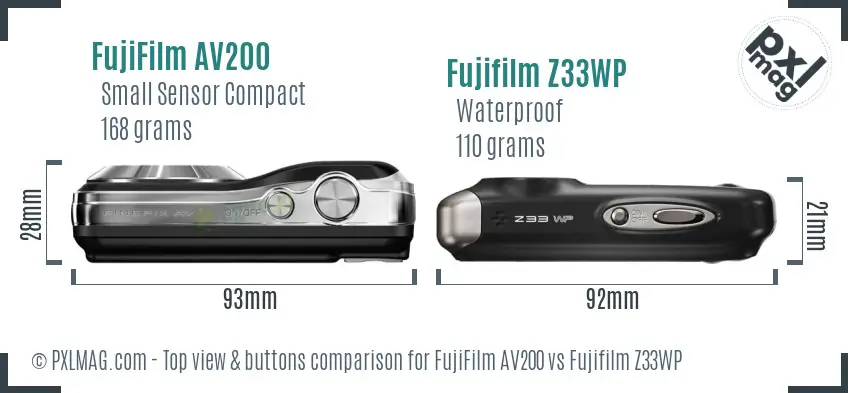 FujiFilm AV200 vs Fujifilm Z33WP top view buttons comparison