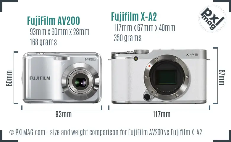 FujiFilm AV200 vs Fujifilm X-A2 size comparison