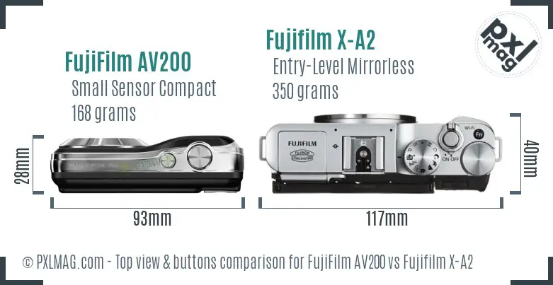 FujiFilm AV200 vs Fujifilm X-A2 top view buttons comparison