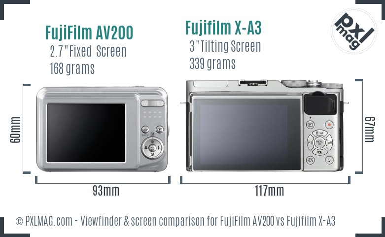 FujiFilm AV200 vs Fujifilm X-A3 Screen and Viewfinder comparison
