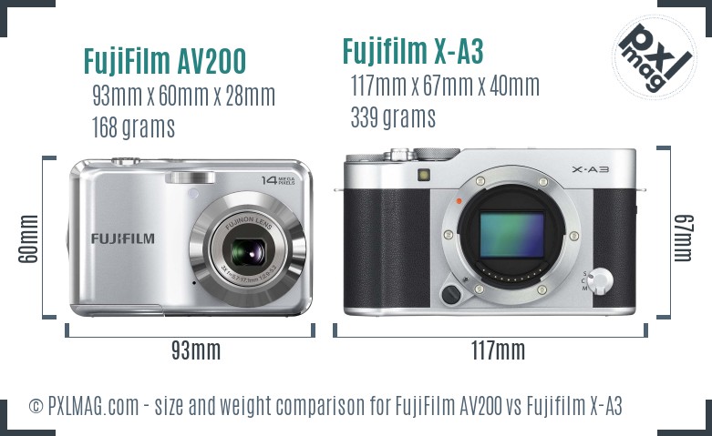 FujiFilm AV200 vs Fujifilm X-A3 size comparison