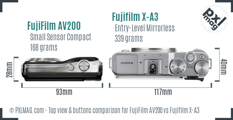 FujiFilm AV200 vs Fujifilm X-A3 top view buttons comparison