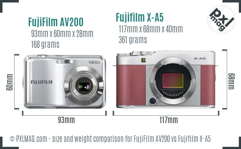 FujiFilm AV200 vs Fujifilm X-A5 size comparison