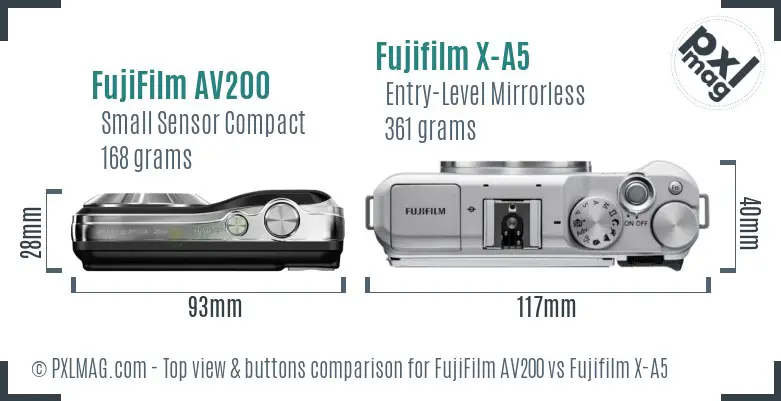 FujiFilm AV200 vs Fujifilm X-A5 top view buttons comparison