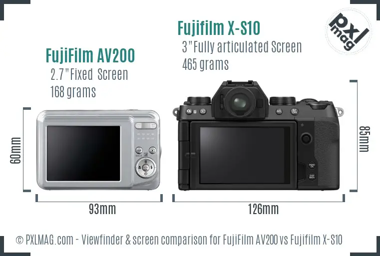 FujiFilm AV200 vs Fujifilm X-S10 Screen and Viewfinder comparison