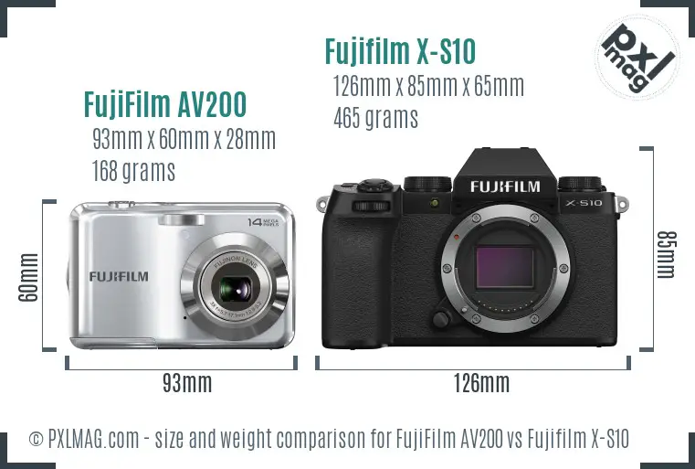 FujiFilm AV200 vs Fujifilm X-S10 size comparison FujiFilm AV200 vs Fujifilm X-S10 size comparison