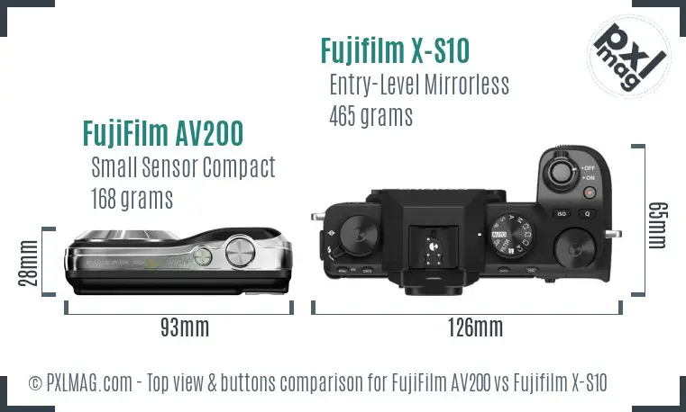 FujiFilm AV200 vs Fujifilm X-S10 top view buttons comparison
